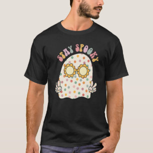 Floral Ghost Halloeen Retro Groovy Stay Spooky Fun T-Shirt
