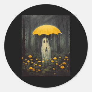 Floral Ghost Halloween Gothic Ghost Dark Forest Ra Classic Round Sticker