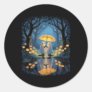 Floral Ghost Holds Umbrella Couple Spooky Season W Classic Round Sticker