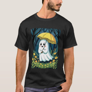 Floral Ghost in The Forest with Umbrella Halloween T-Shirt