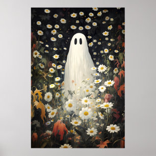 Floral Ghost Portrait Print, Vintage Gothic Oil Poster