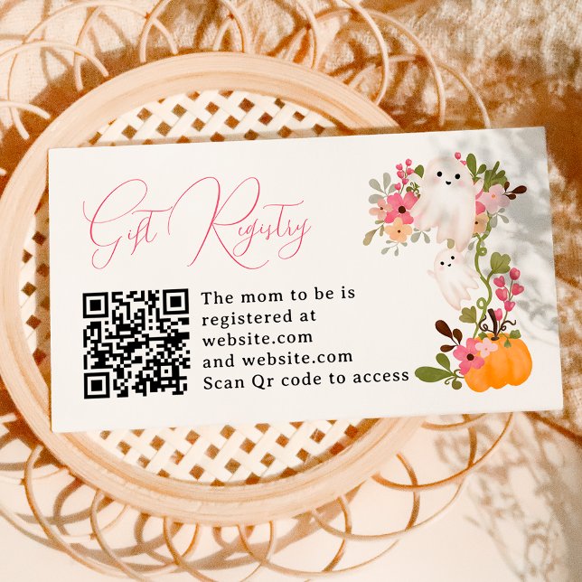 Floral ghost pumpkin registry baby shower enclosure card (Floral ghost pumpkin registry baby shower enclosure card)