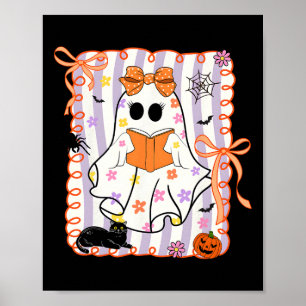 Floral Ghost Reading Books Halloween Teacher Coque Poster
