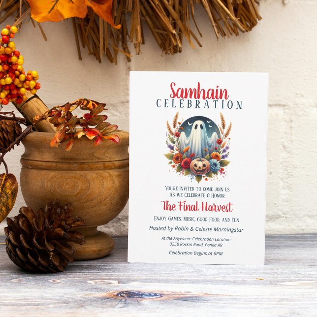 Floral Ghost Samhain Harvest Halloween Party Invitation (Creator Uploaded)