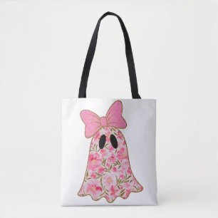 Floral Ghost T-Shirt – Cute Pink & Gold Glitter Tote Bag