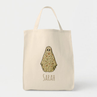 Floral Ghost Vintage Halloween Custom Candy  Tote Bag