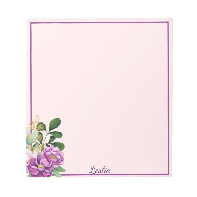 Floral Gift Notepad with Custom Name Pretty Purple (Front)