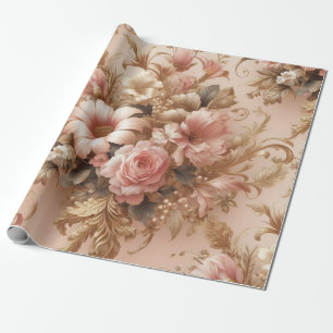 Floral Gift Wrapping Paper, Blush Pink Gold Blush Paper