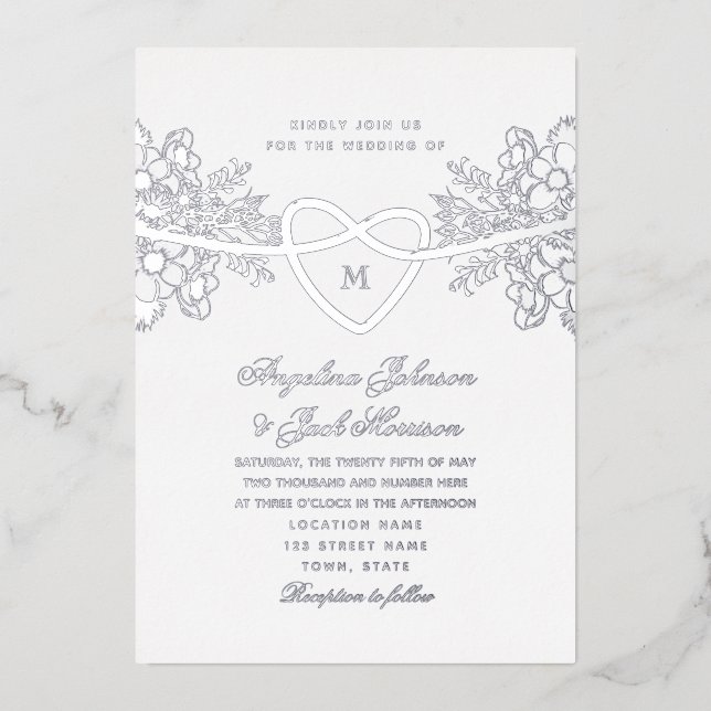 Floral Gilded Silver Wedding Foil Invitation (Front)