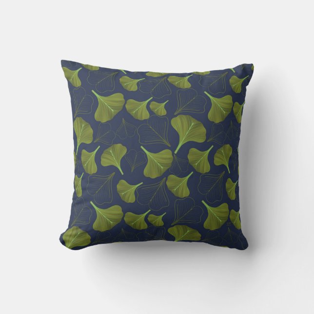 Floral Gingko Leaf Blue Pattern  Cushion (Front)