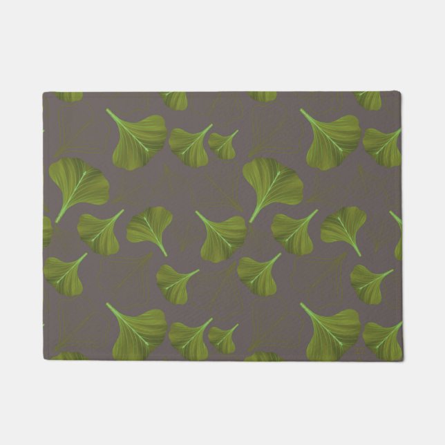 Floral Gingko Leaf Grey Pattern  Doormat (Front)