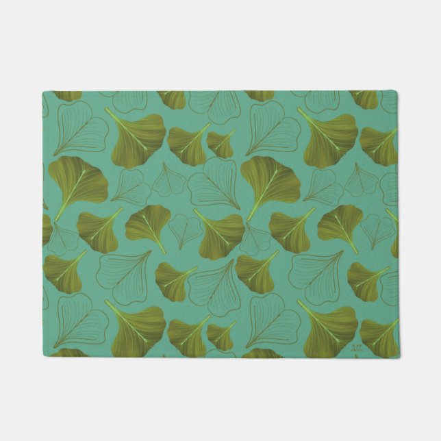 Floral Gingko Leaf Turquoise Pattern  Doormat (Front)