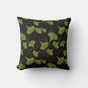 Floral Ginkgo Leaf Black Pattern Cushion