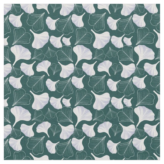 Floral Ginkgo Leaf Green Patterned  Fabric (Close Up)