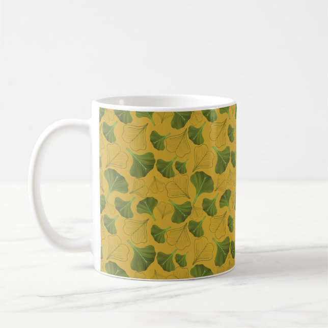 Floral Ginkgo Leaf Yellow Pattern Coffee Mug (Left)