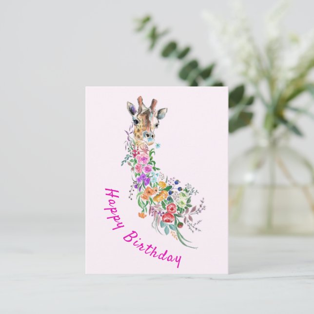 Floral Giraffe Birthday Card (Standing Front)