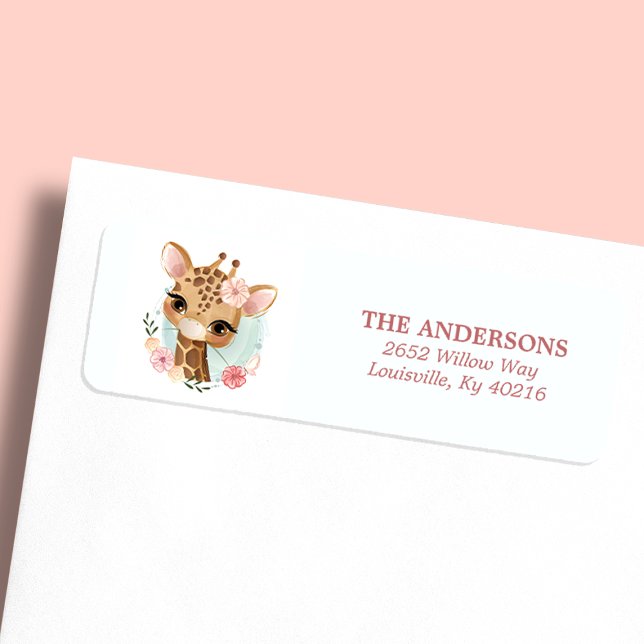 Floral Giraffe Cute Baby Shower Return Address Label (Creator Uploaded)
