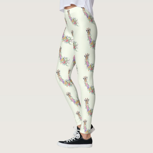 Floral Giraffe Leggings Spring - Custom Colours (Left)