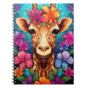 Floral Giraffe Portrait-93132 Notebook