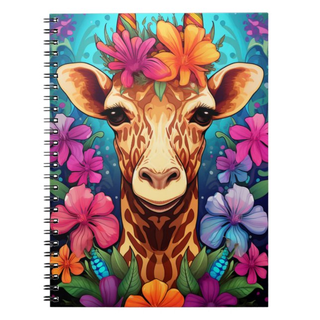 Floral Giraffe Portrait-93132 Notebook (Front)