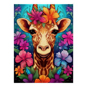 Floral Giraffe Portrait-93132 Poster