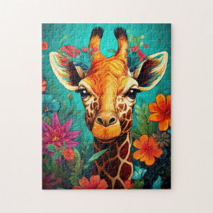 Floral Giraffe Portrait-9319 Jigsaw Puzzle