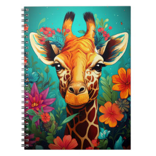 Floral Giraffe Portrait-9319 Notebook