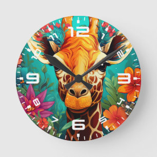 Floral Giraffe Portrait-9319 Round Clock