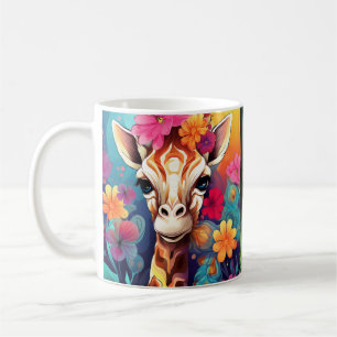 Floral Giraffe Portrait-9320 Coffee Mug