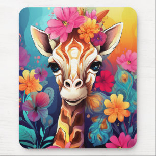 Floral Giraffe Portrait-9321 Mouse Pad