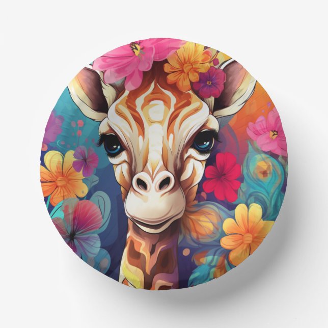 Floral Giraffe Portrait-9321 Paper Plate (Front)