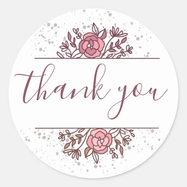 Floral Girl Baby Shower Thank You Classic Round Sticker (Front)