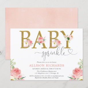 Floral girl baby sprinkle, blush pink gold elegant invitation