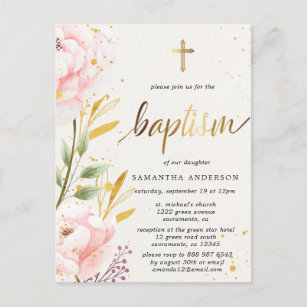 Floral Girl Baptism Invitation Postcard