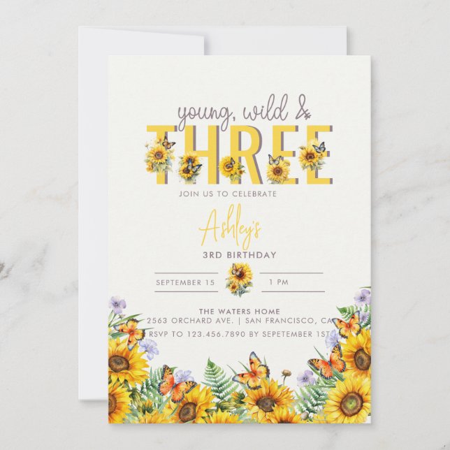 Floral Girl Birthday | 3rd Birthday Invitation (Front)