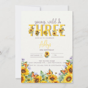 Floral Girl Birthday 3rd Birthday Invitation