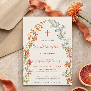 Floral Girl Confirmation Wildflowers Watercolor Invitation