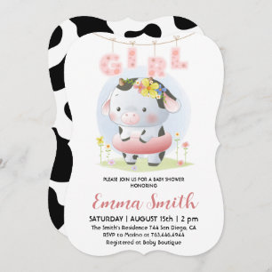 Floral Girl Cow Baby Shower  Invitation