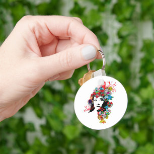 Floral Girl Flower Hair Keychain