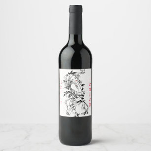 Floral Girl Red Lips Wine Label