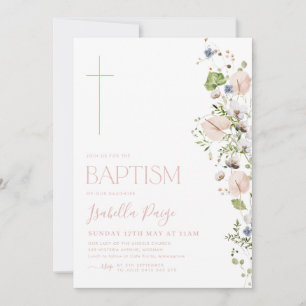Floral Girls Baptism Christening   Invitation