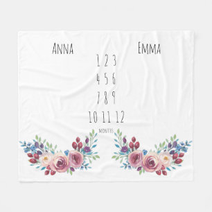 Floral Girls Twin Milestone  Fleece Blanket