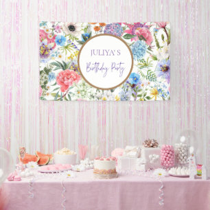Floral girly Birthday Party Banner