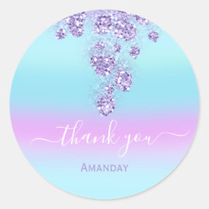 Floral Girly Blue Glitter Bridal Name Sweet 16th Classic Round Sticker