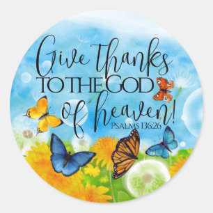 Floral Give Thanks Gratitude Bible Verse Christian Classic Round Sticker