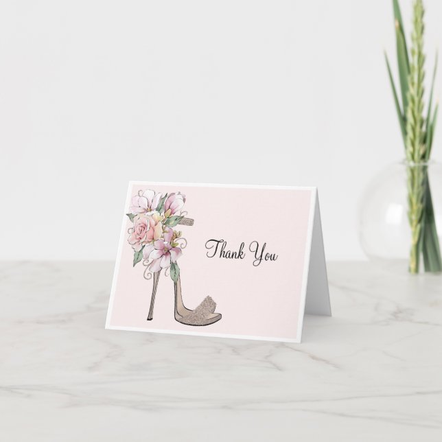 Floral Glam Stiletto Shoe Thank You Card (Front)