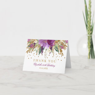 Floral Glitter Amethyst 90th Birthday Thank You