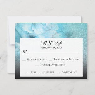 *~* Floral Glitter Blue Purple Watercolor Wedding RSVP Card