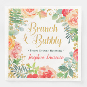 Floral & Glitter Brunch & Bubbly Bridal Shower Napkin