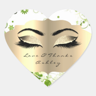 Floral Glitter Gold Lash Eyes Love &Thanks Girly Heart Sticker